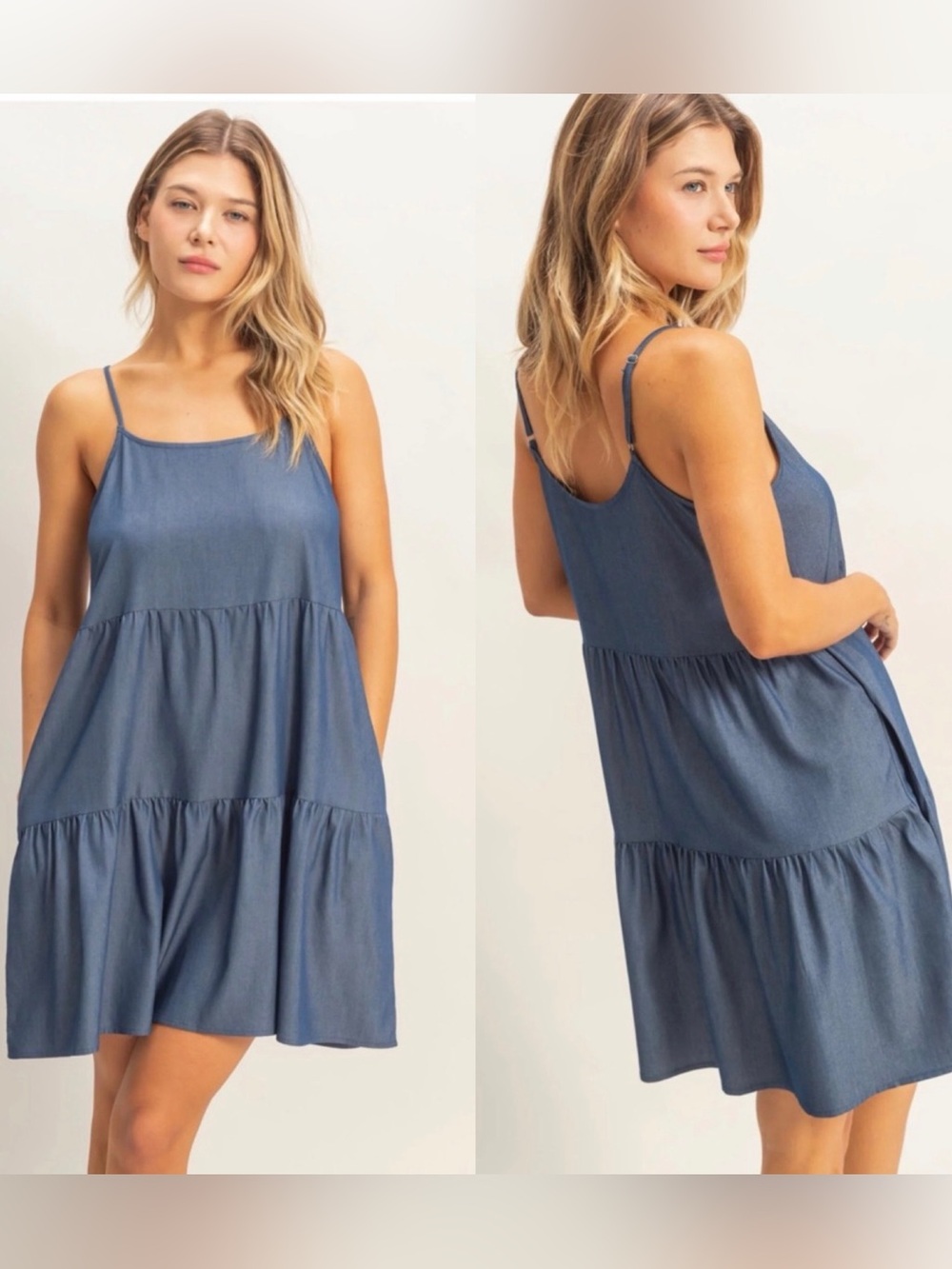 NEW HYFVE Blue Tiered Mini Dress Spaghetti Strap Flowy Casual Dress Small